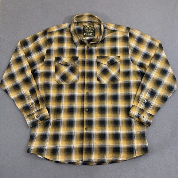 DIXXON The Fxck Cancer Flannel Men's 2X Gold Plaid Button Shirt 2XL - Picture 1 of 10